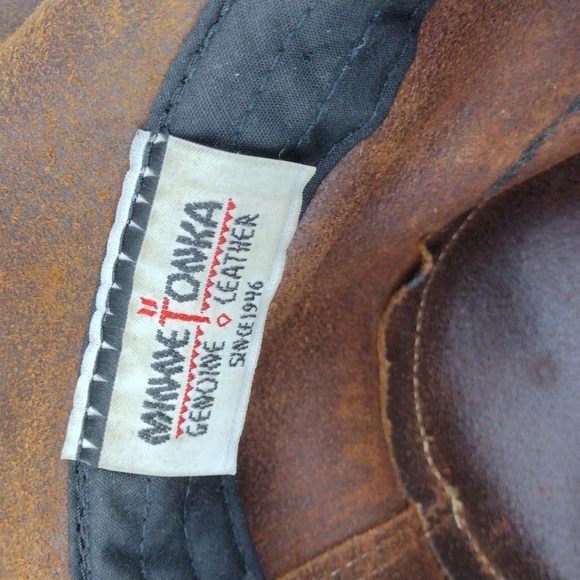 Minnetonka Unisex Silverton Dude Brown Ruff Genuine Leather Studded Western Hat - Picture 10 of 14